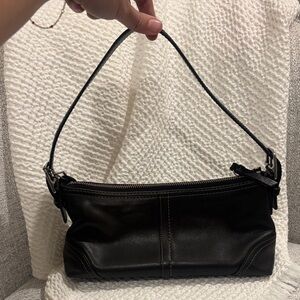 Coach Vintage Black Leather Shoulder Baguette Bag